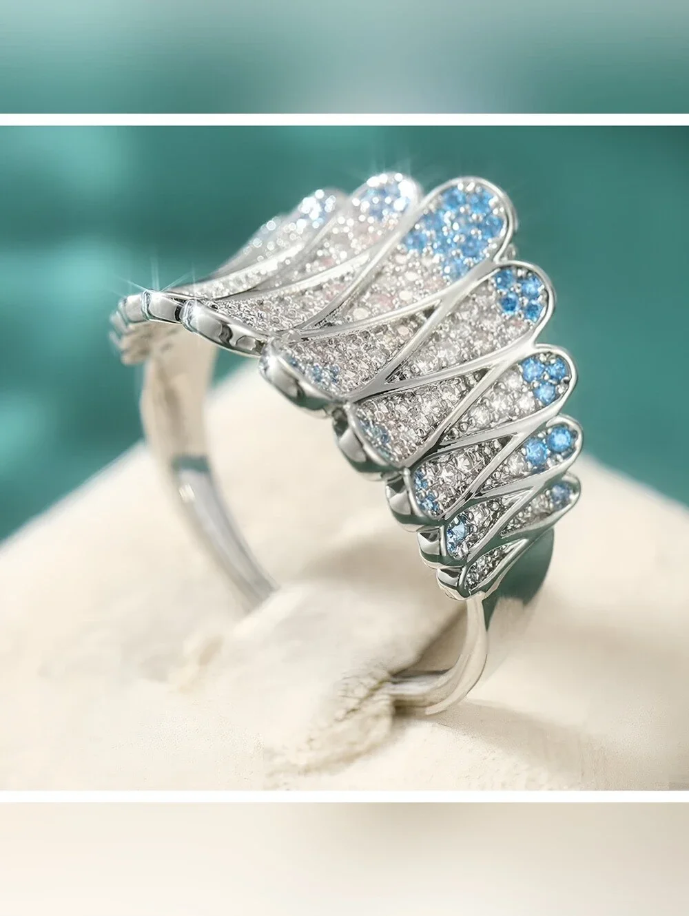 'Ocean Waves' multicolor micro pave Crystal band ring, Sz.9